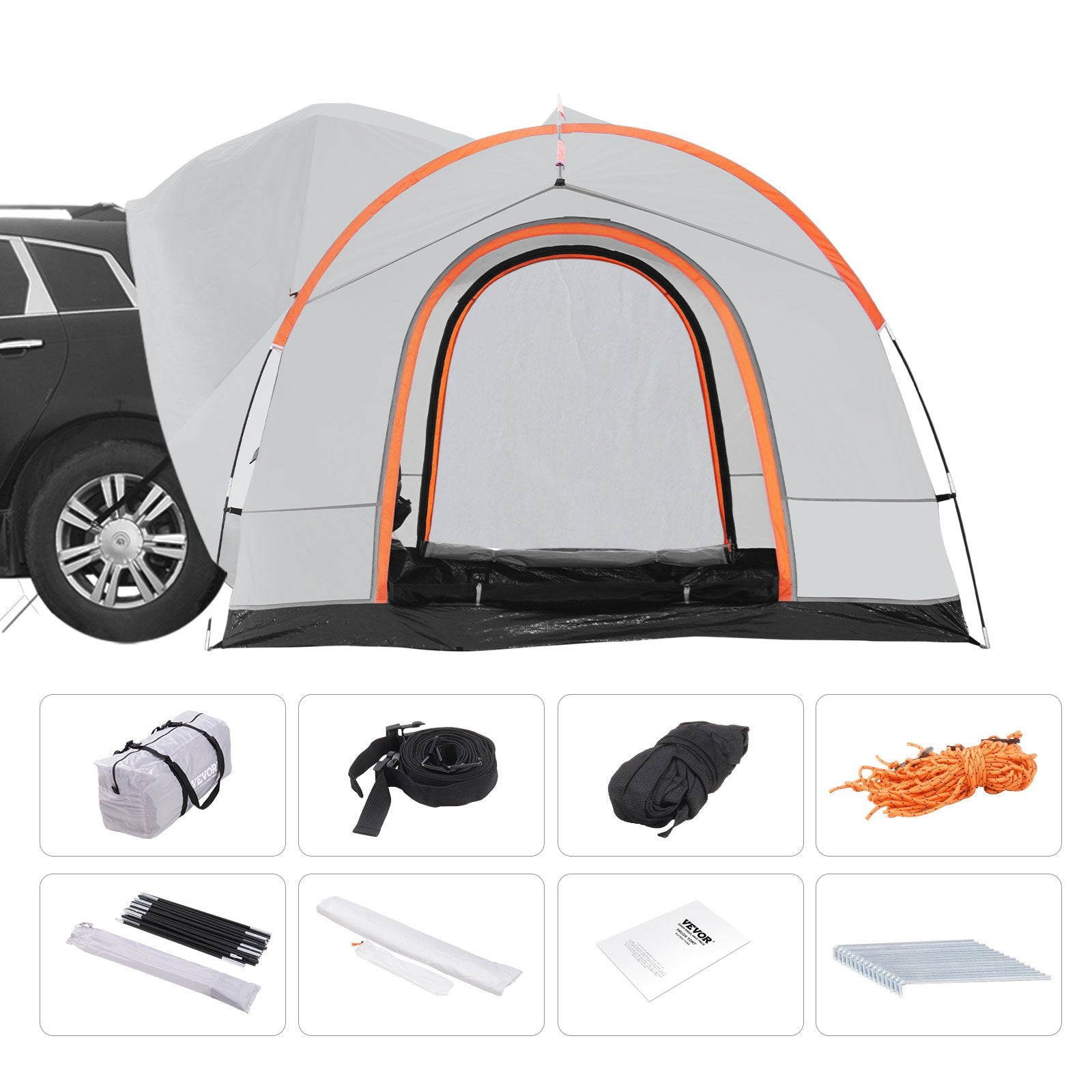 VEVOR SUV Camping Tent 8’-8’ SUV Tent Attachment for Camping with Rain Layer and Carry Bag PU2000mm Double Layer Truck