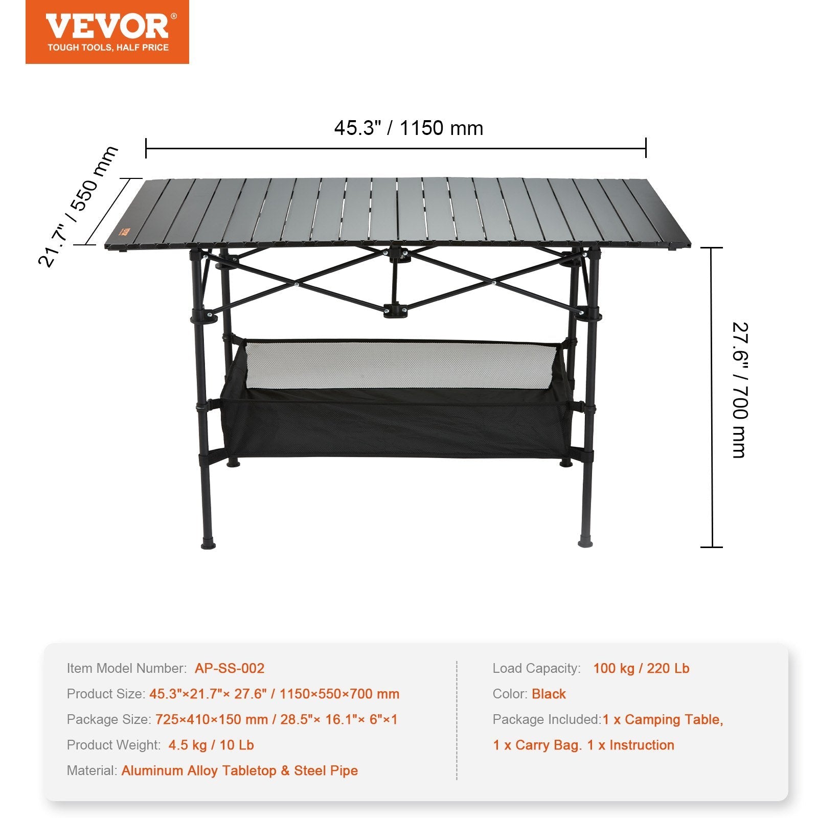 VEVOR Folding Camping Table Outdoor Portable Side Tables Lightweight Fold Up Table Aluminum & Steel Ultra Compact Work