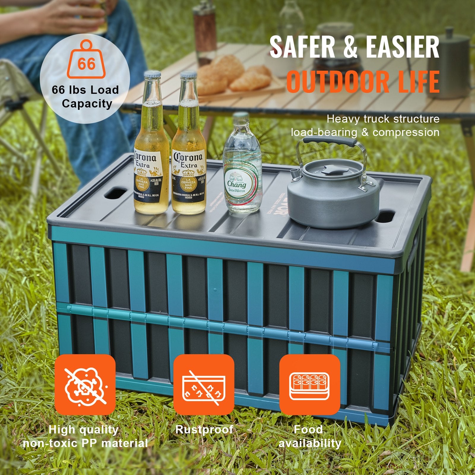 VEVOR Collapsible Storage Bins with Lids 65L 3 Packs Folding Plastic Stackable Utility Crates with Handles Large Heavy