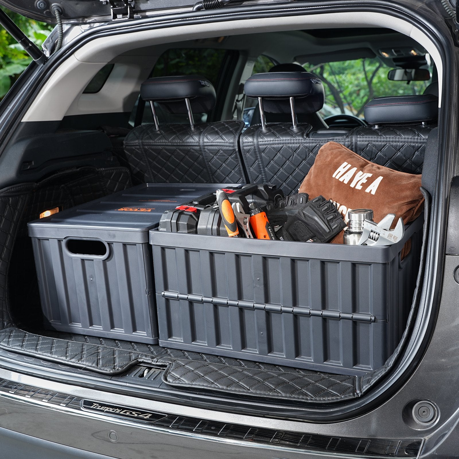 VEVOR Collapsible Storage Bins with Lids 65L 3 Packs Folding Plastic Stackable Utility Crates with Handles Large Heavy