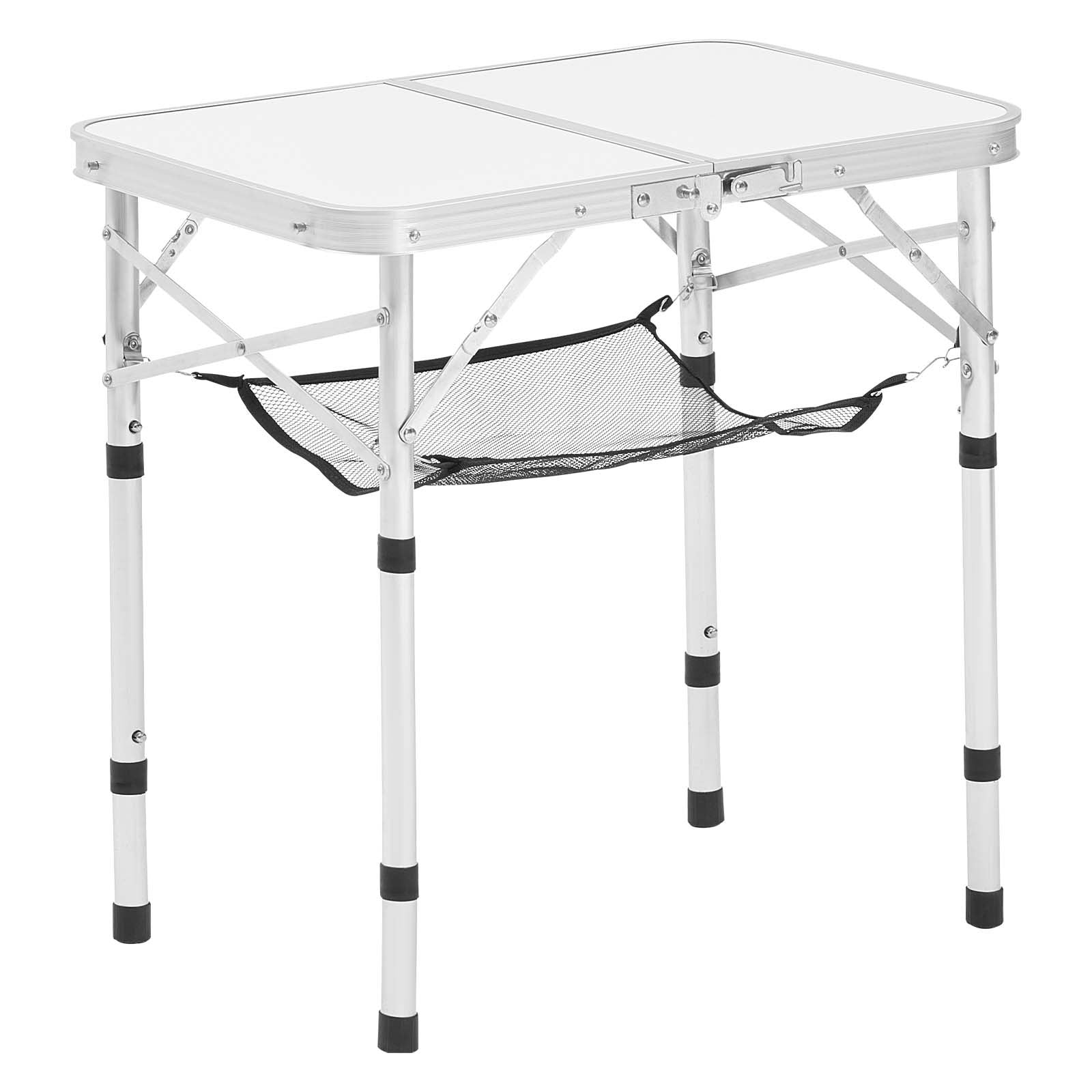 VEVOR Folding Camping Table Adjustable Height Portable Side Tables Aluminum MDF Beach Table with Mesh Layer Carrying