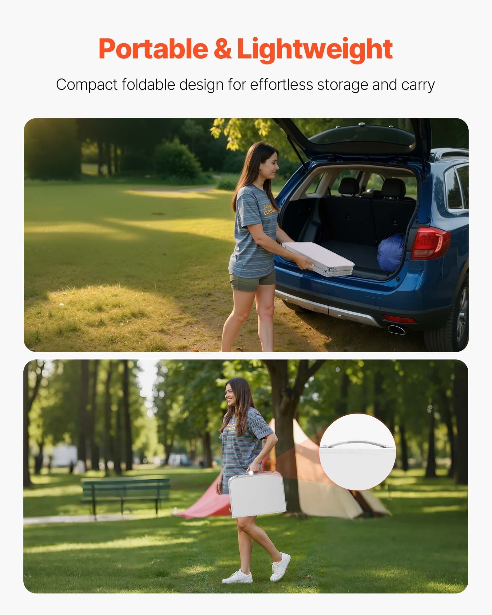 VEVOR Folding Camping Table Adjustable Height Portable Side Tables Aluminum MDF Beach Table with Mesh Layer Carrying