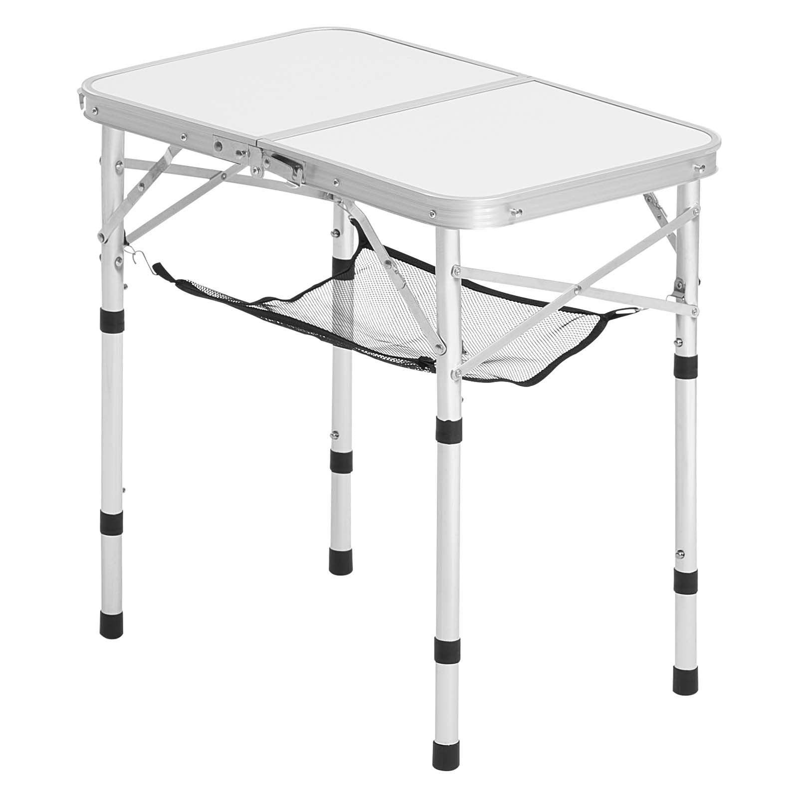 VEVOR Folding Camping Table Adjustable Height Portable Side Tables Aluminum MDF Beach Table with Mesh Layer Carrying