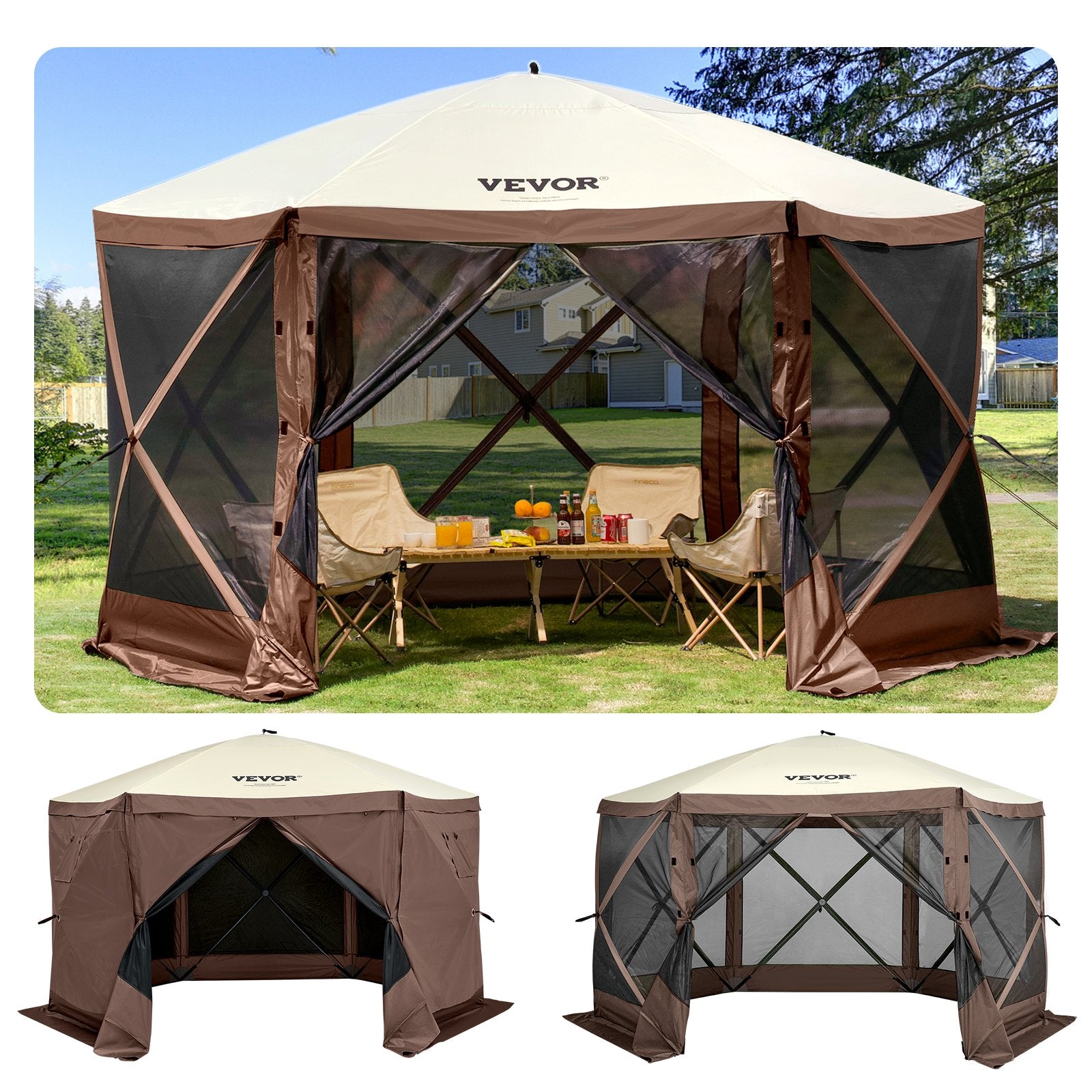 VEVOR Pop-up Camping Gazebo Camping Canopy Shelter 6 Sided 10’ x 10’ Sun Shade