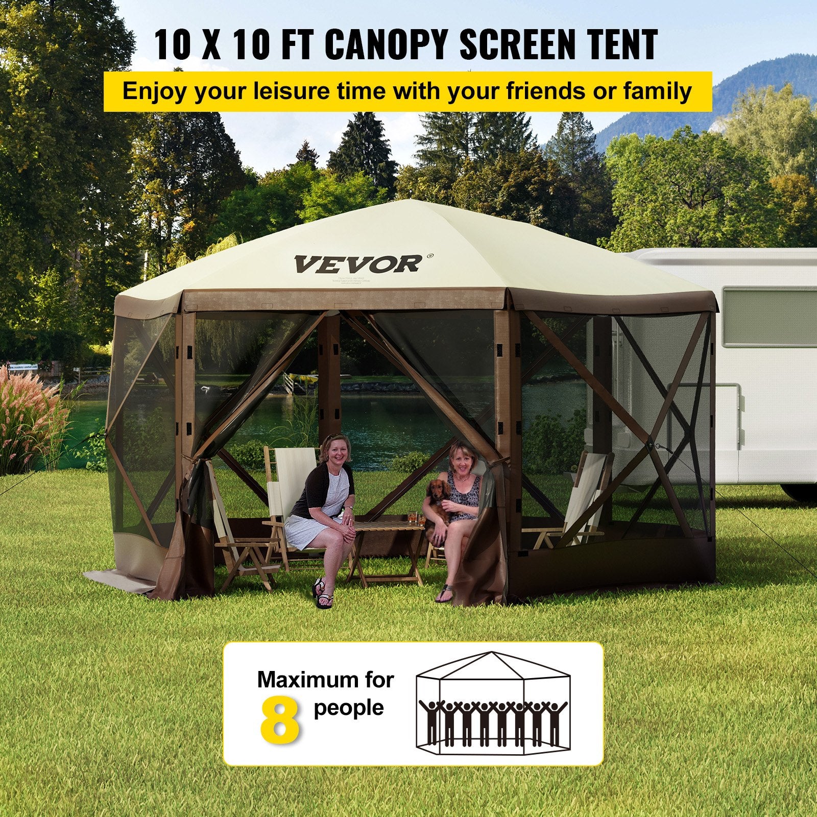 VEVOR Pop-up Camping Gazebo Camping Canopy Shelter 6 Sided 10’ x 10’ Sun Shade