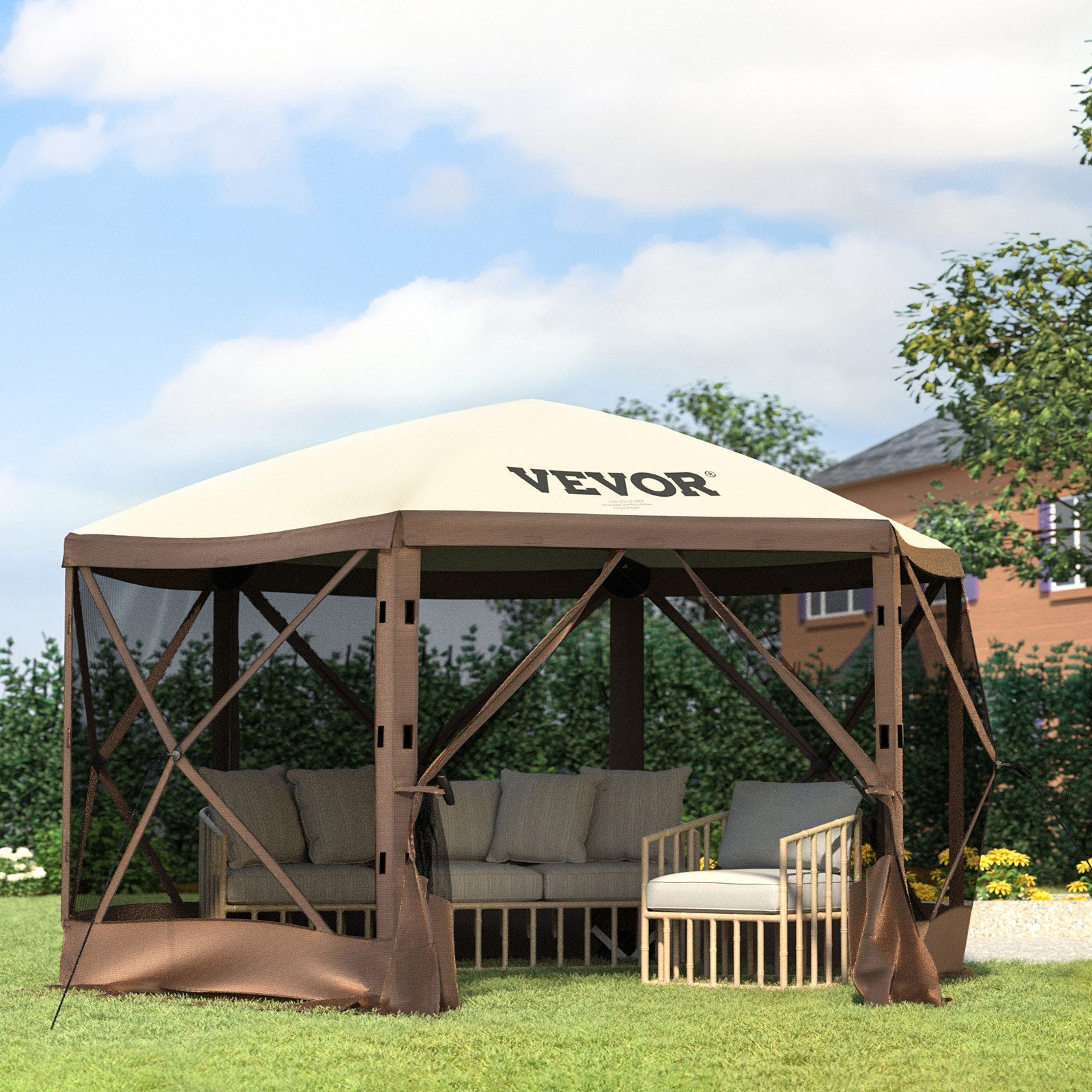 VEVOR Pop-up Camping Gazebo Camping Canopy Shelter 6 Sided 10’ x 10’ Sun Shade