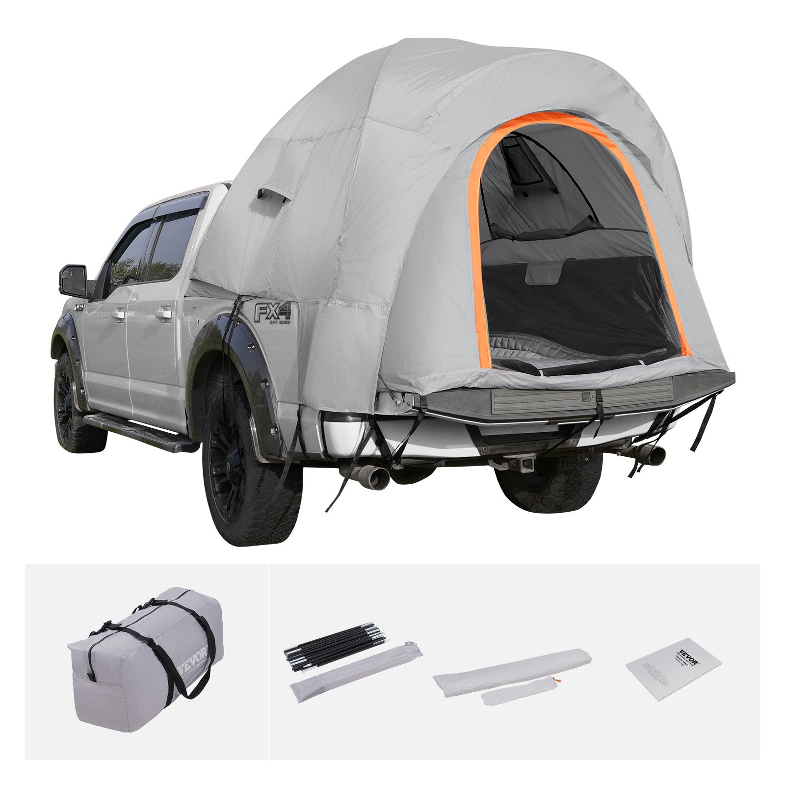 VEVOR Truck Bed Tent 5.5’-6’ Pickup Truck Tent with Rain Layer and Carry Bag Waterproof PU2000mm Double Layer Truck