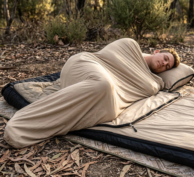 Khaki Ultra-Stretch Sleeping Bag Liner - Portable & Lightweight Envelope Sleep Sack for Camping & Travel