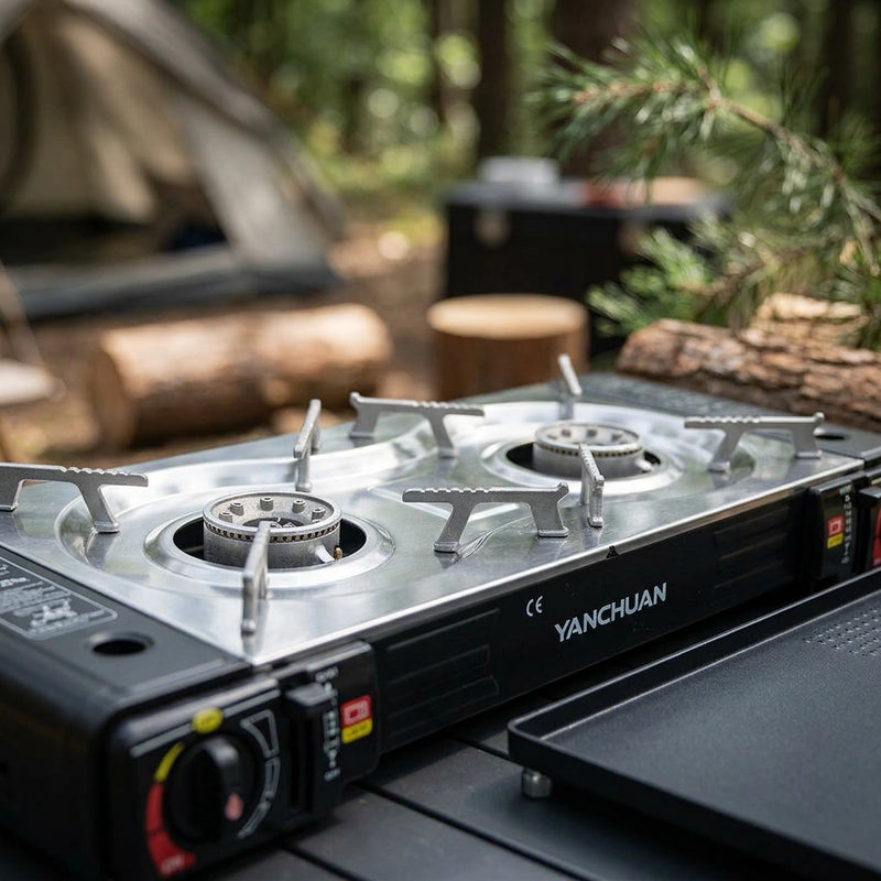 2 Burner Butane Countertop Stove, Portable Adjustable Burners with Carry Case, Portable Camping Stove with Baking Tray