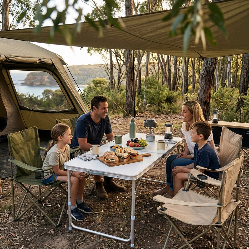 Aluminium Folding Portable Garden Camping Picnic BBQ Table Height Adjustable 120 x 60 cm - white