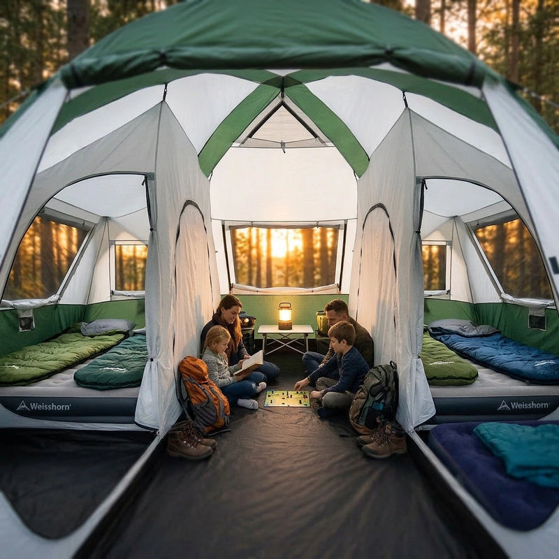 Weisshorn Family Camping Tent 12 Person Hiking Beach Tents (3 Rooms) Green
