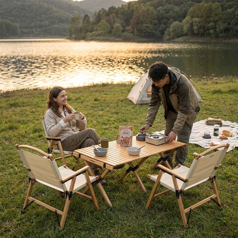 Chair & Table Set Bamboo Camping Folding Portable Outdoor Picnic Travel BBQ