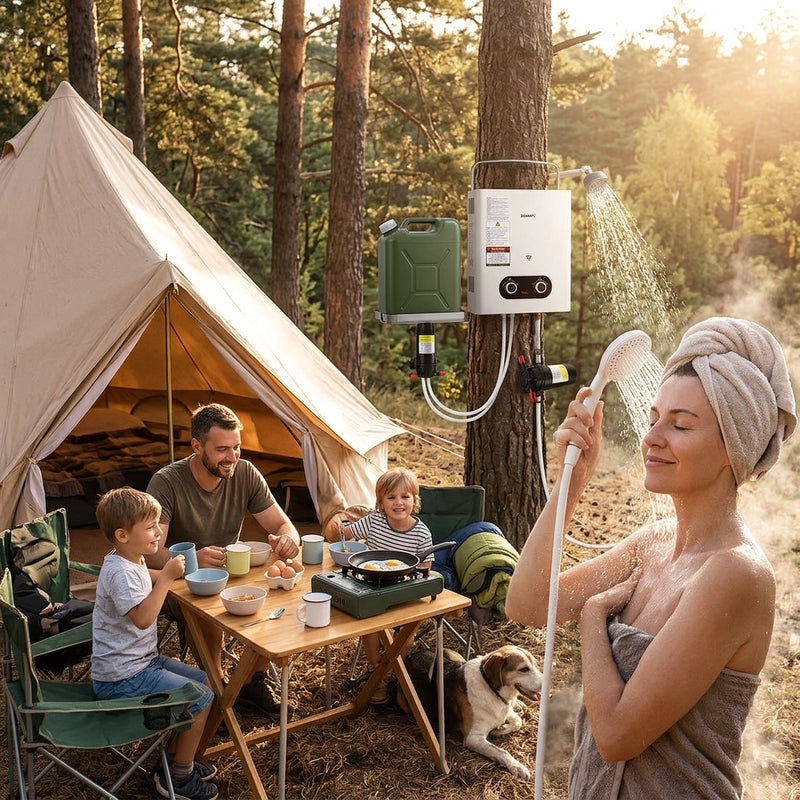 Devanti Portable Gas Water Heater LPG-powered System White With Pump