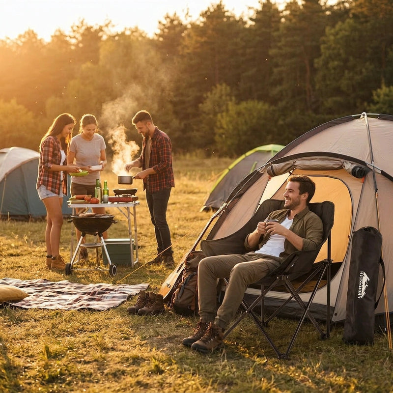 Weisshorn Folding Camping Moon Chair Portable Seat Weight Capacity 120KG Black