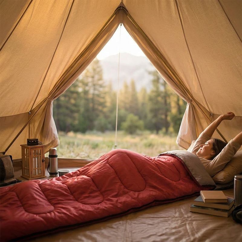 Single Sleeping Bag Outdoor Camping Hiking Thermal Warm Tent Travel Gear - Red