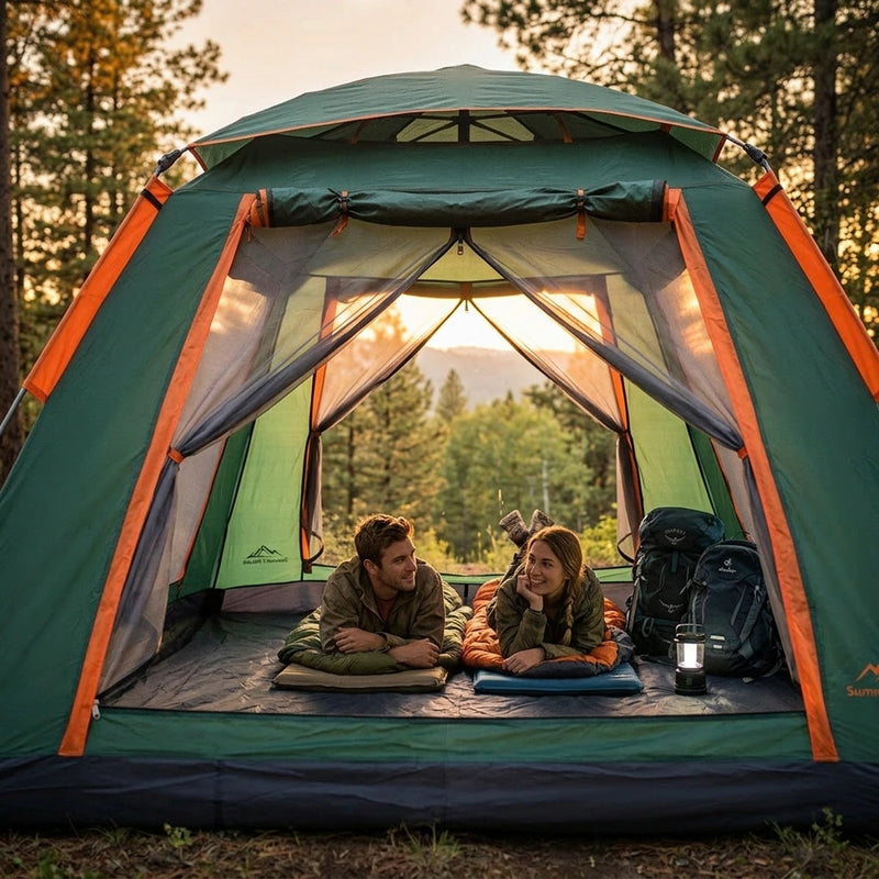 Instant Pop Up Tent For Hiking 2/3/4 Person Camping Tents, Waterproof Windproof Family Tent With Top Rainfly, Easy Set Up, Portable With Carry Bag, With UV Protection / GREEN-ORANGE