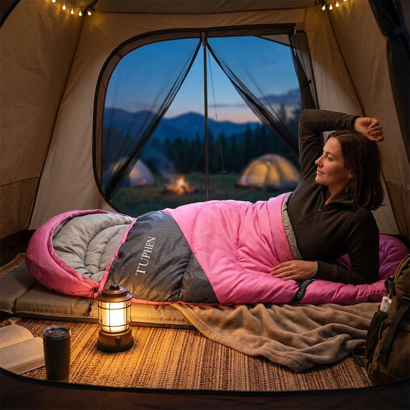 Rosy Four-Season Rectangular Sleeping Bag for Adults