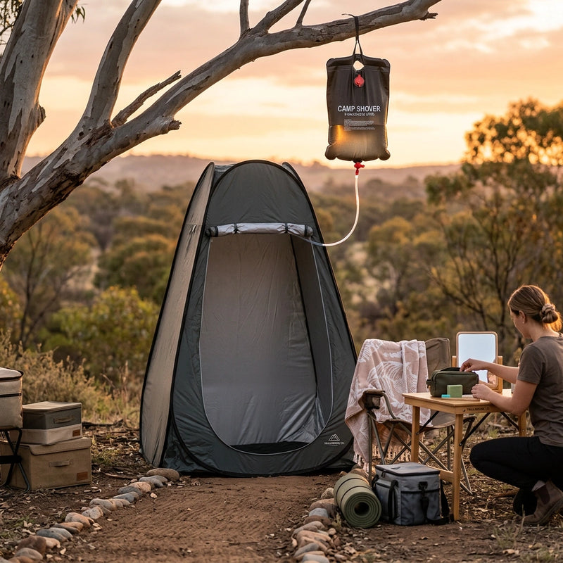 Pop Up Portable Privacy Shower room Tent &20L Outdoor Camping Water Bag Camp Set - green