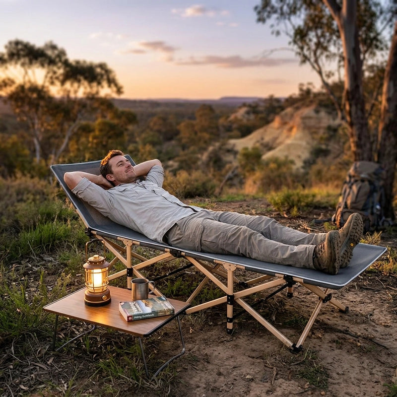 Camping Portable Stretcher Single Foldable Folding Bed Recliner Mat - grey