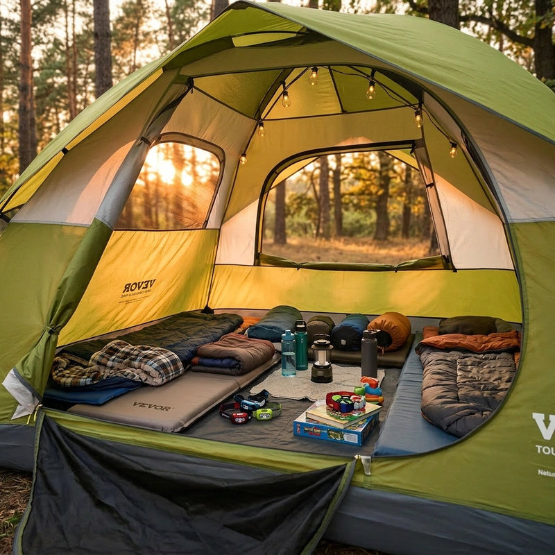 Camping Tent, 7 x 7 x 4 ft Fit for 6 Person, Waterproof Lightweight Backpacking Tent, Easy Setup, with Door and Window, for Outdoor Family Camping, Hiking, Hunting, Mountaineering Travel