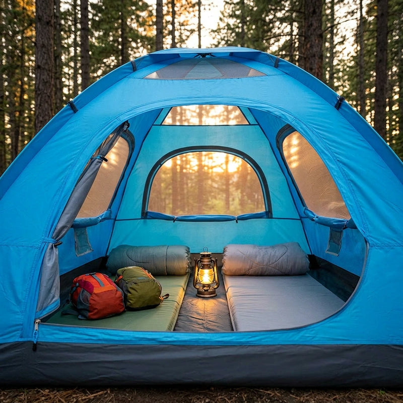 Outdoor Camping Tent Portable Sun Protection Lightweight Quick Setup Shelter - Blue 2-3 Person