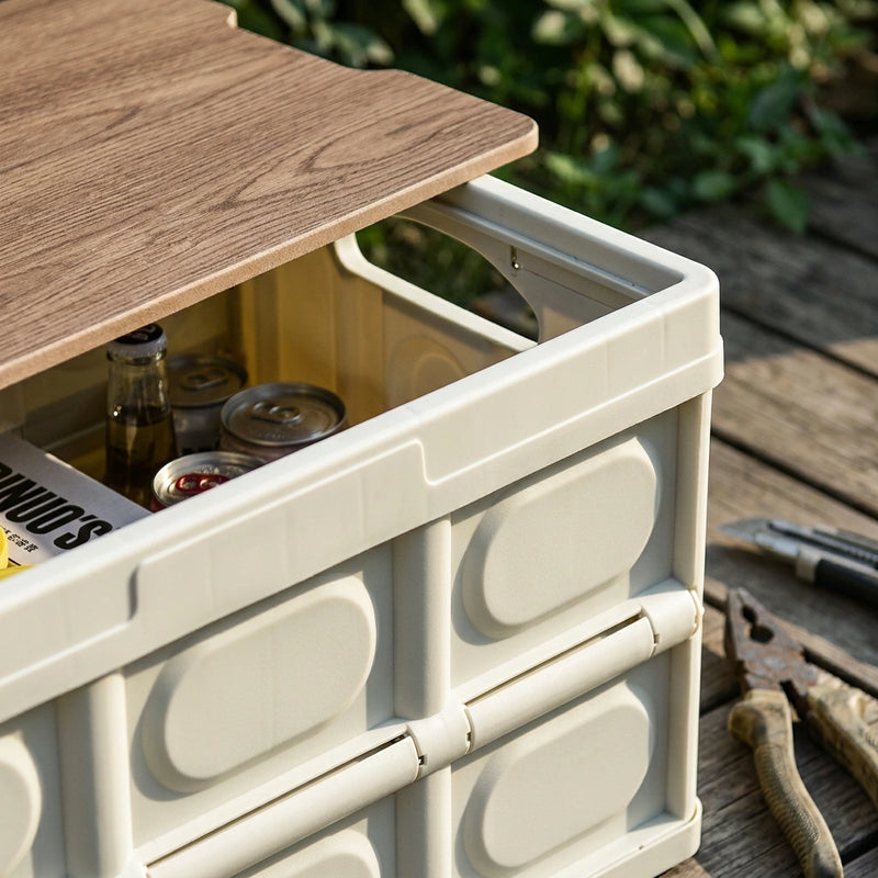 Folding Camping Storage Box Outdoor Stackable Container with Lid Home Organizer - White