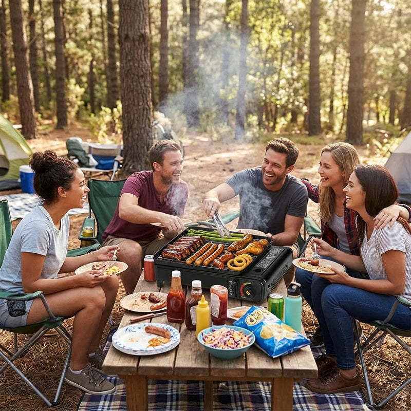 Portable Dual Fuel Gas Grill – Butane & Propane Camping BBQ (Black)