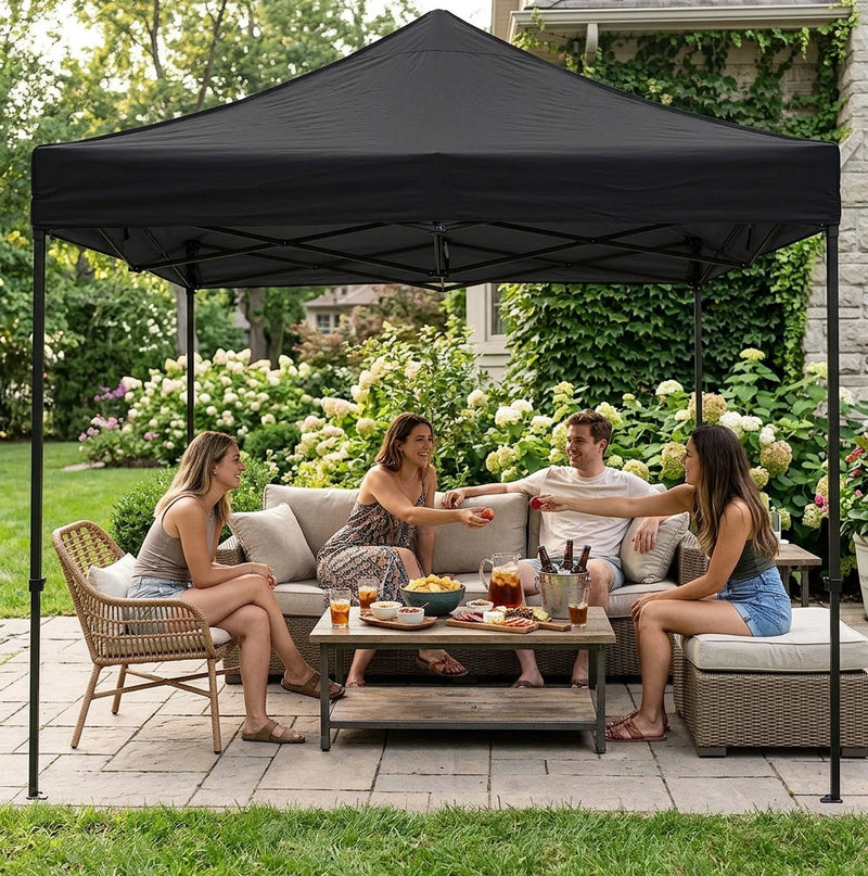 Portable Water-Resistant Gazebo 3x3 M - Black / Without Sidewalls