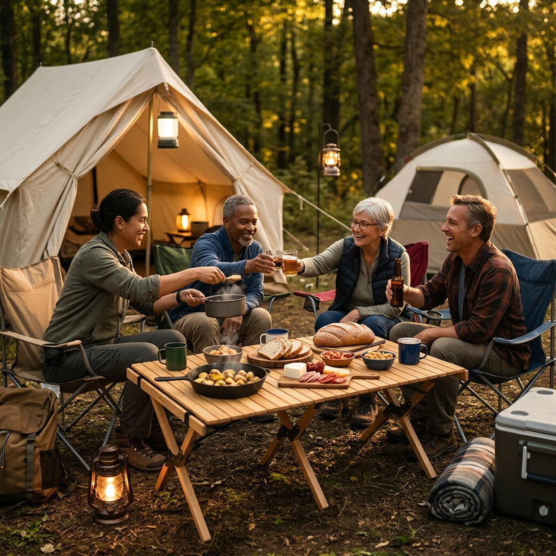 Folding Camping Table Bamboo Roll Up Portable Outdoor Picnic BBQ Desk Beach