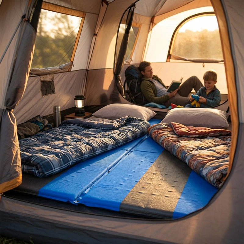 Self Inflating Mattress Sleeping Pad Mat Air Bed Camping Camp Hiking Joinable - blue