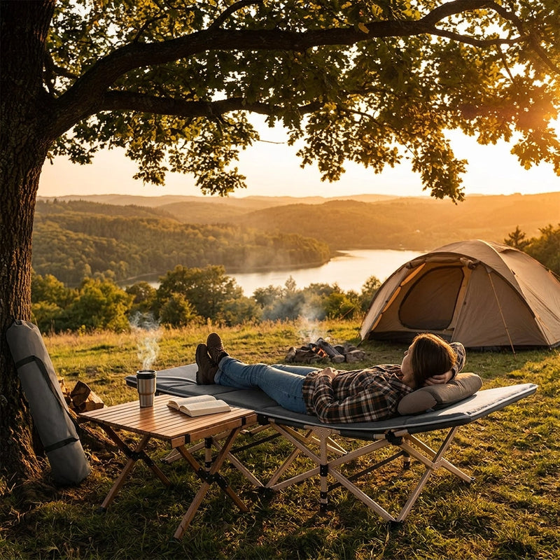 Camping Portable Stretcher Single Foldable Folding Bed Mattress Recliner Mat - grey
