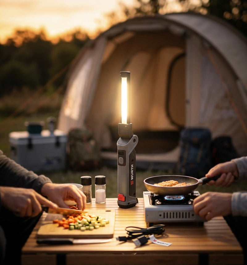 Wurth Cordless LED Handheld Work Lamp ERGOPOWER BEND+ ‚Äì 700 Lumen, Folding Head, USB Rechargeable