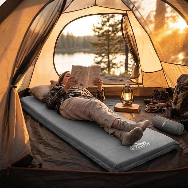 Weisshorn Self Inflating Mattress Camping Sleeping Mat Air Bed Single Grey