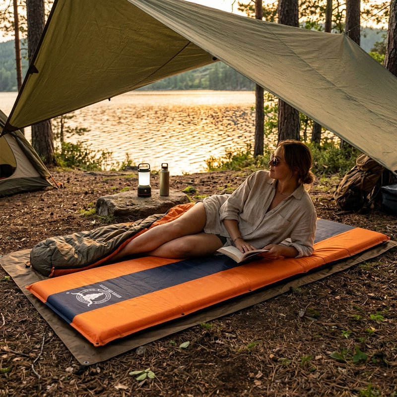 Self Inflating Mattress Sleeping Mat Air Bed Camping Camp Hiking Joinable Single - orange