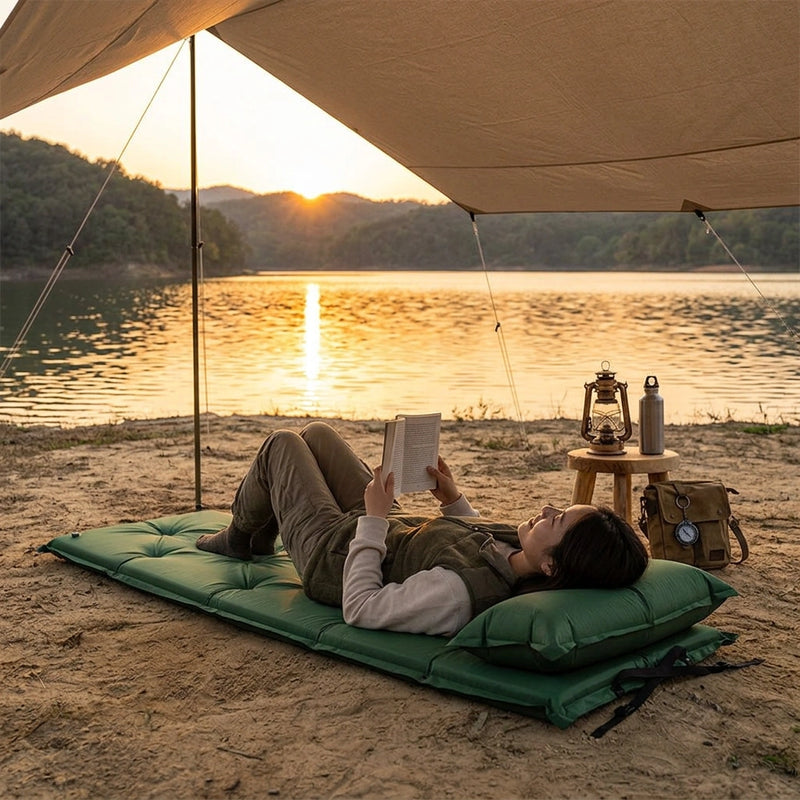 Self Inflating Mattress Camping Hiking Airbed Mat Sleeping with Pillow Bag Camp - green