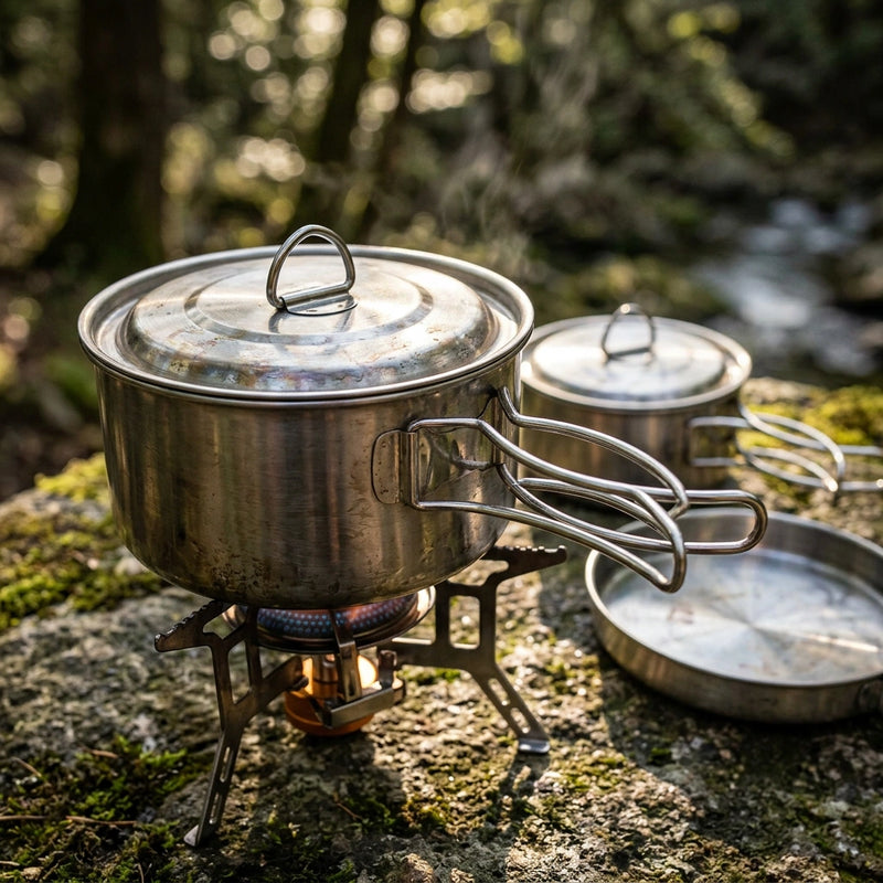 4 pcs Stainless Steel Camping Pots with Lid, Compatible with Outdoor Cooking