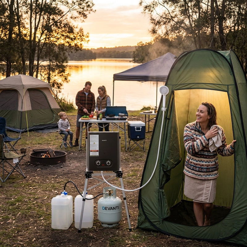 Devanti Portable Gas Water Heater LPG-powered System Black