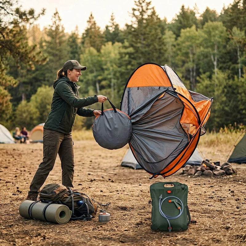 Pop Up Camping Shower Toilet Tent Outdoor Privacy Portable Change Room Shelter - orange