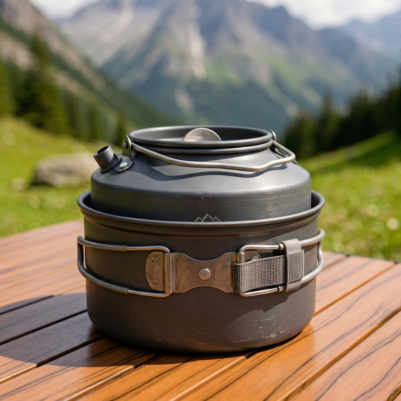 Portable & Foldable Outdoor Cookware Set - Lightweight Camping Pot, Pan, Kettle & Tableware for Hiking, Backpacking, and Travel