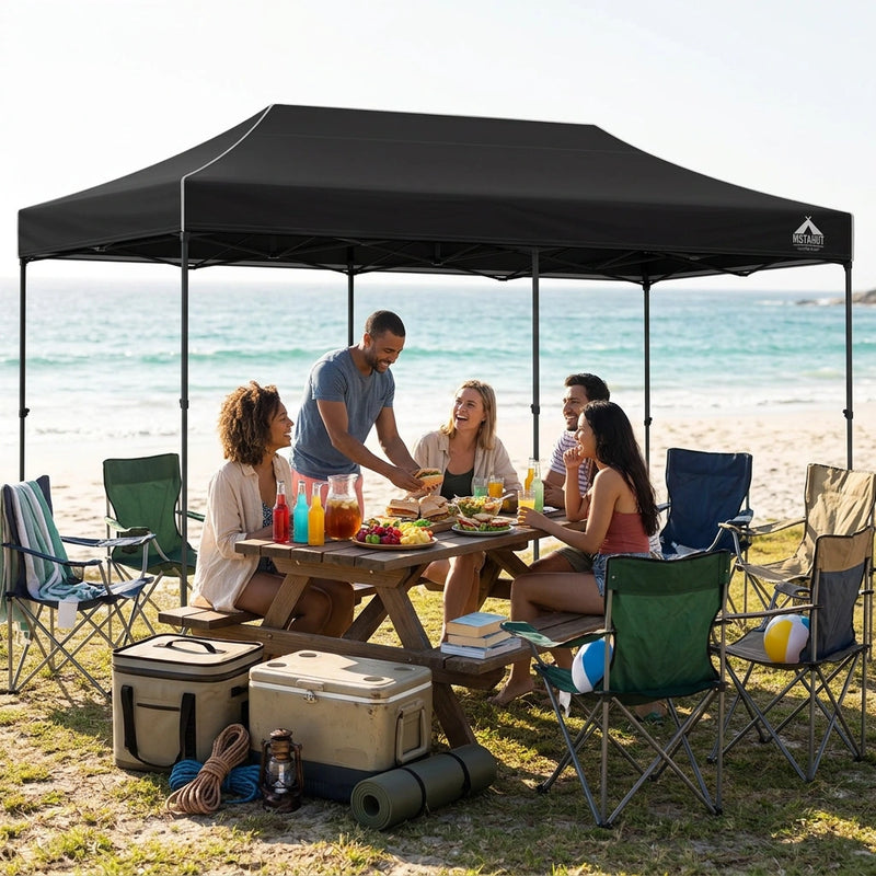 Instahut Gazebo Pop Up Marquee 3x6 Folding Outdoor 500D Tent Base Pod Black