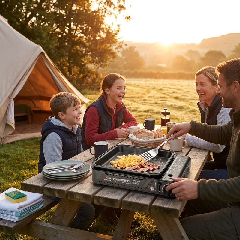 Portable Gas Burner Stove with Inset Non Stick Cooking Pan Cooker Butane Camping 35mm Cooking Pan