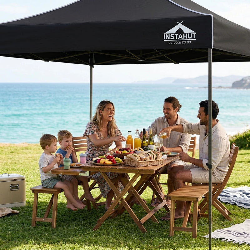 Instahut Gazebo Pop Up Marquee 3x3 Folding 500D Wedding Tent Base Pod Black