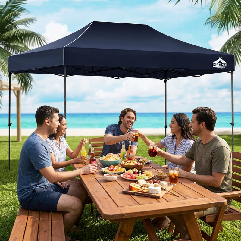 Instahut Gazebo Pop Up Marquee 3x4.5m Folding Tent Camping 500D Oxford Navy