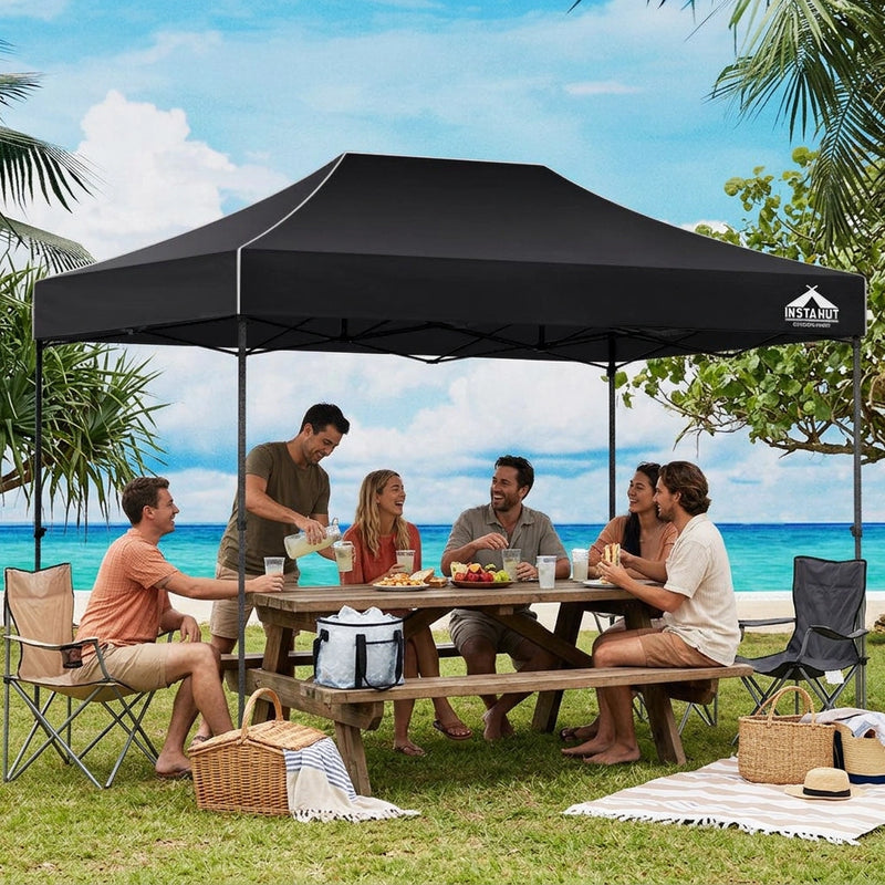 Instahut Gazebo Pop Up Marquee 3x4.5 Folding Tent 500D Wedding Camping Black