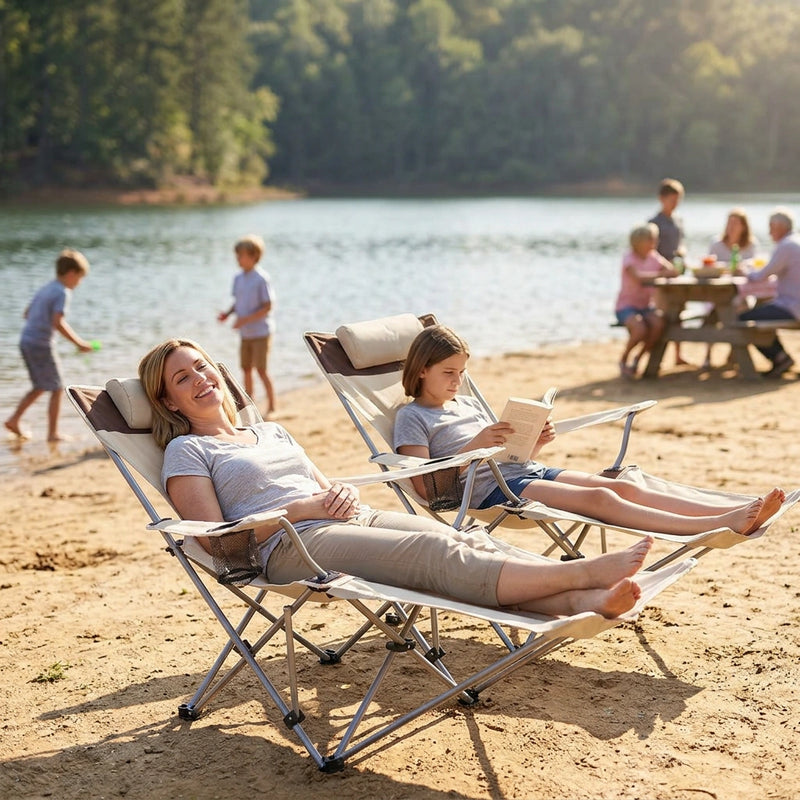 Outdoor Folding Recliner Portable Beach Camping Chair for Sitting and Lying