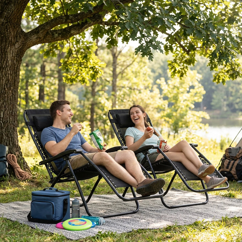 Gardeon 2PC Zero Gravity Chair Folding Outdoor Recliner Adjustable Sun Lounge Camping Black