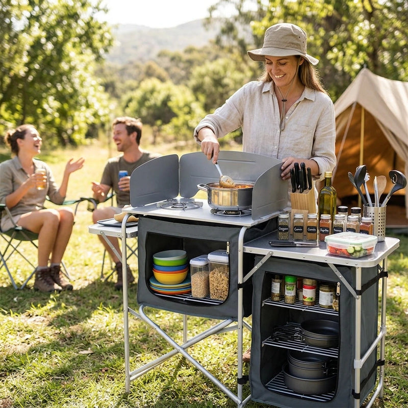 Single Pantry Storage Camping Kitchen Shelf Camp Cupboard Windshield Cook Table