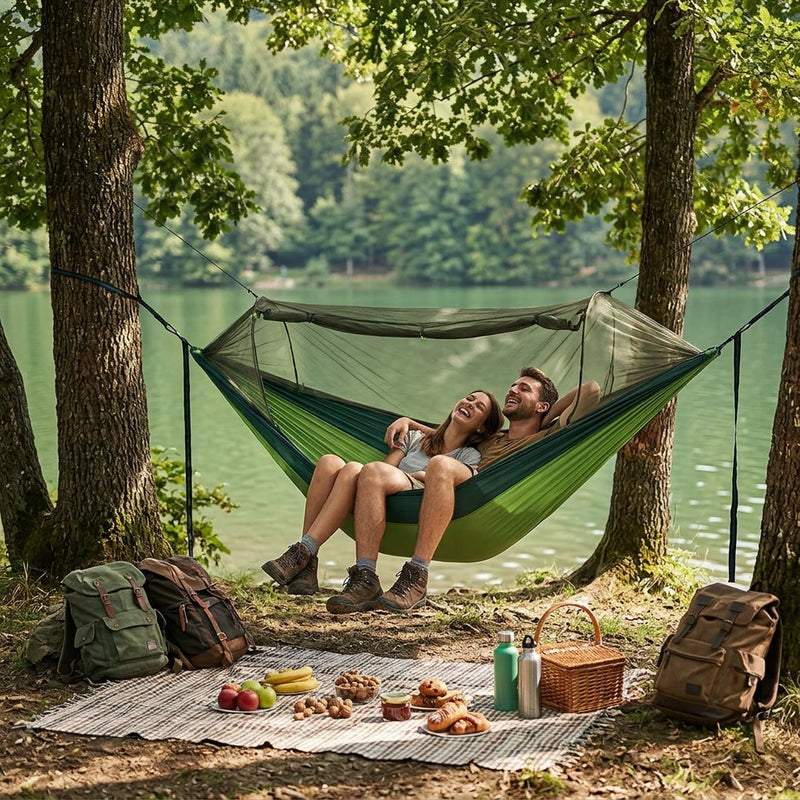 Camping Hammock Tent Set Double Outdoor Hanging Bed With Mosquito Net For Travel - Camouflage