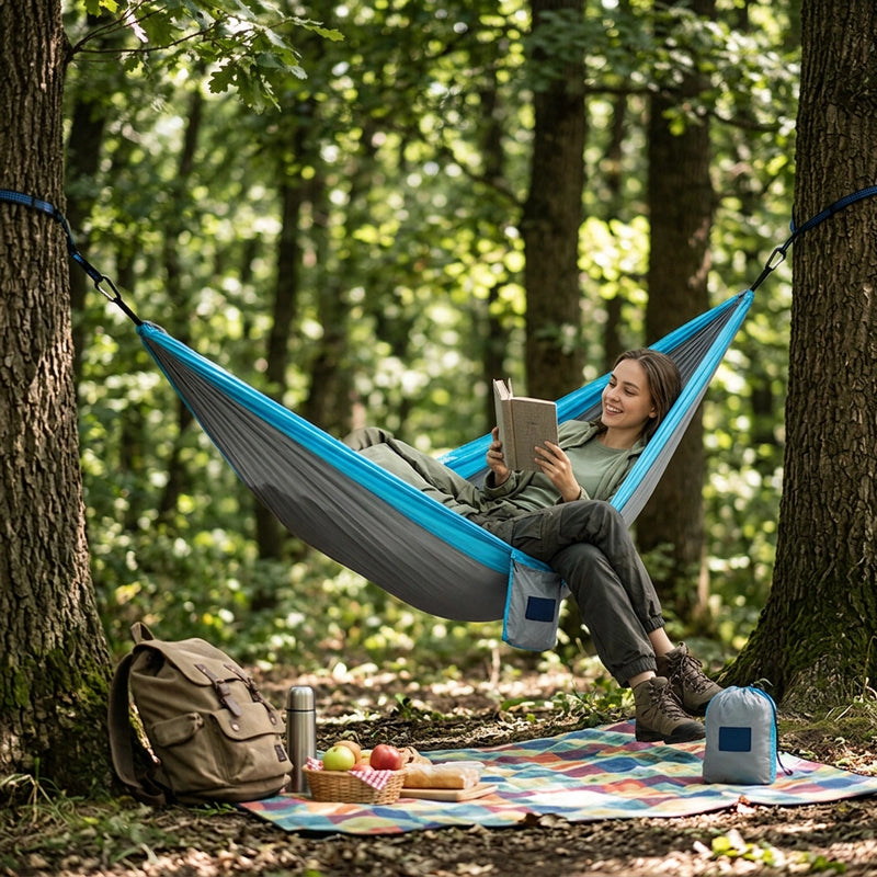 Outdoor Camping Hammock  Lightweight 260x140cm Portable Travel Grey