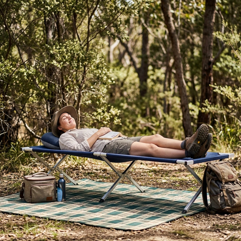 Camping Bed Folding Stretcher Light Weight w/ Carry Bag Camp Portable - navy